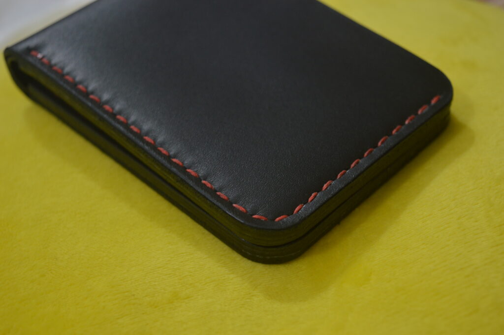Black Leather Bifold Wallet - Red Contrast Stitch