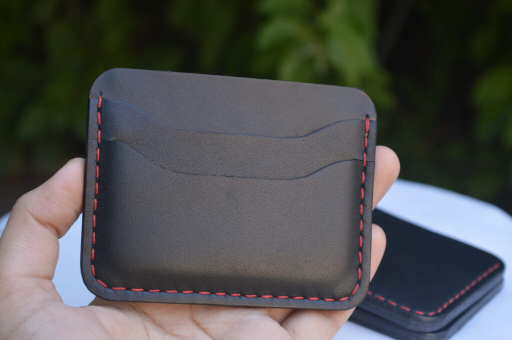 Black Slim Cardholder - Red Contrast Stitch