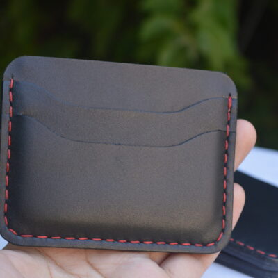 Black Slim Cardholder - Red Contrast Stitch