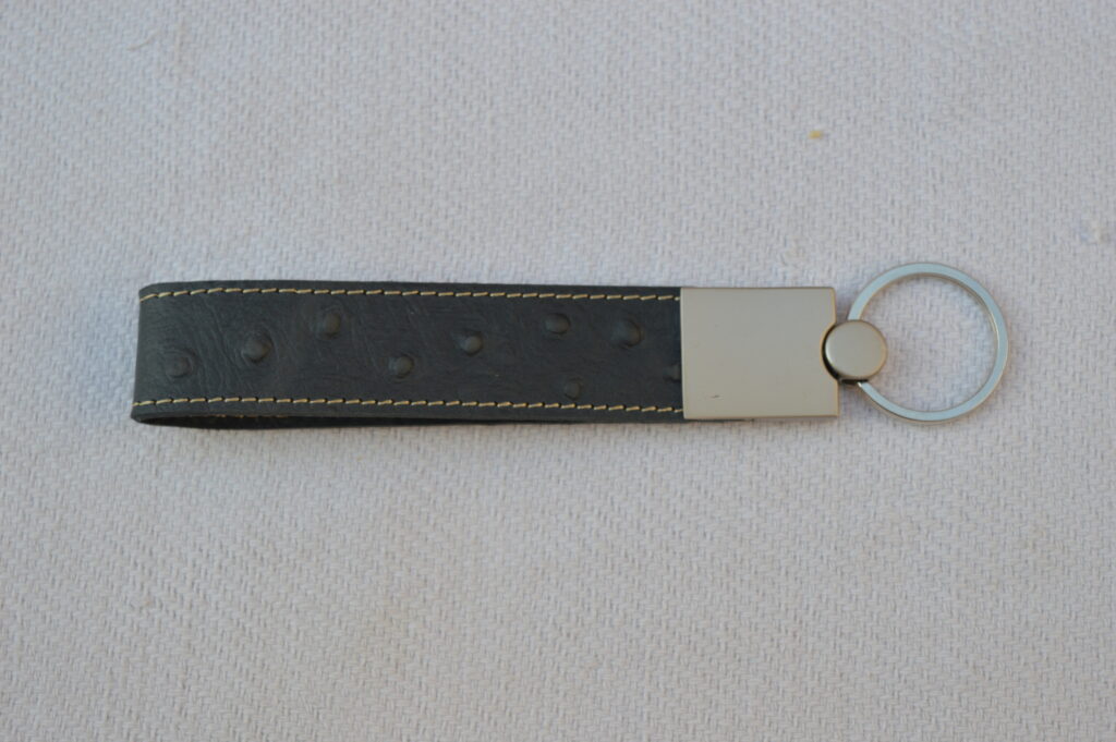 Black Ostrich Embossed Leather Keychain
