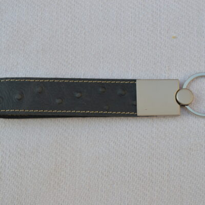 Black Ostrich Embossed Leather Keychain