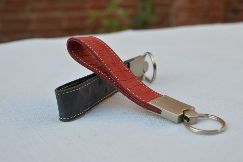 Red Crocodile Embossed Leather Keychain