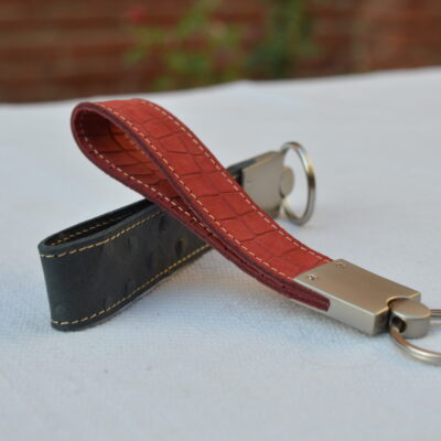 Red Crocodile Embossed Leather Keychain