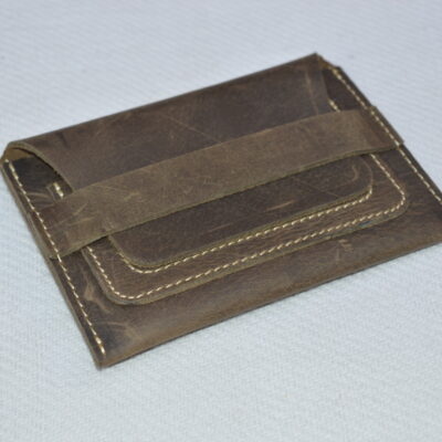 Distressed Brown Flap Cardholder - Strap Closure
